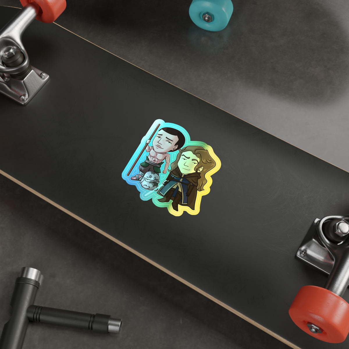 Cello, Eddie, and Little Izzy Holographic Sticker (Chibi-Style)