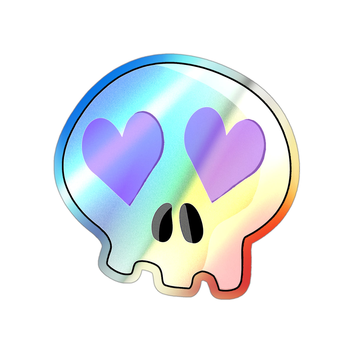 Heart-Eyes Skull Holographic Sticker (Purple)