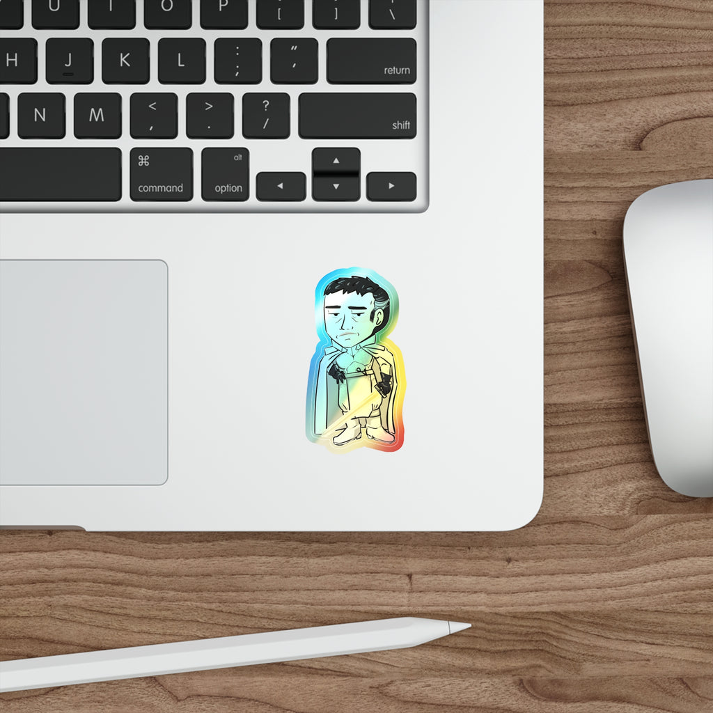 Rook with Glowing Sword Holographic Sticker (Chibi-Style)