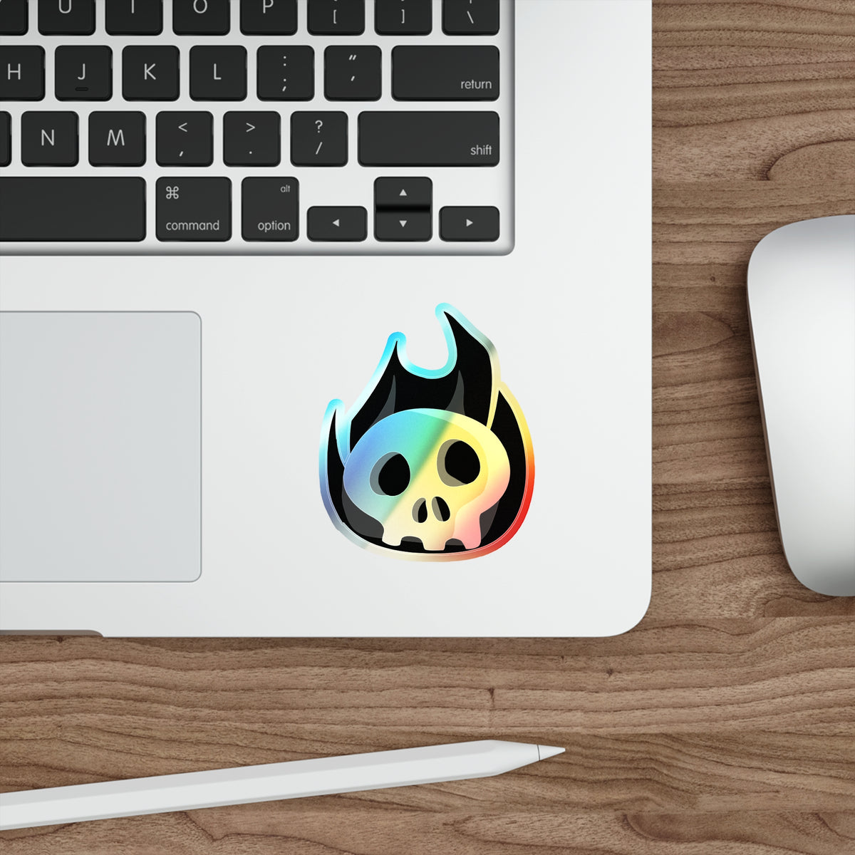 Black Fire Flaming Skull Holographic Sticker