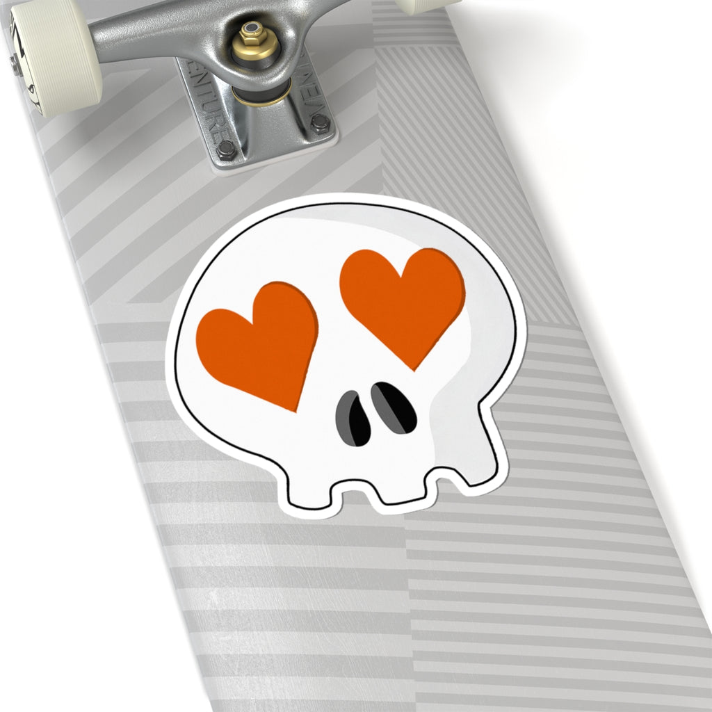 Heart-Eyes Skull Sticker (Orange)