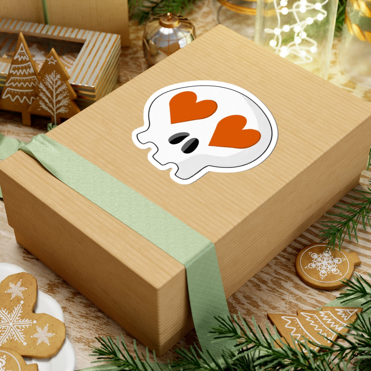 Heart-Eyes Skull Sticker (Orange)
