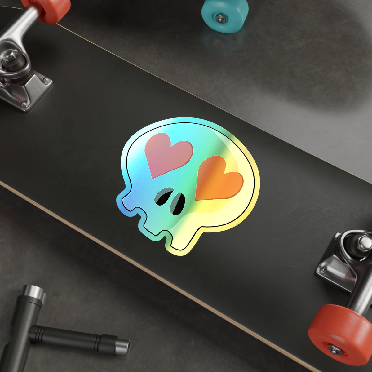 Heart-Eyes Skull Holographic Sticker