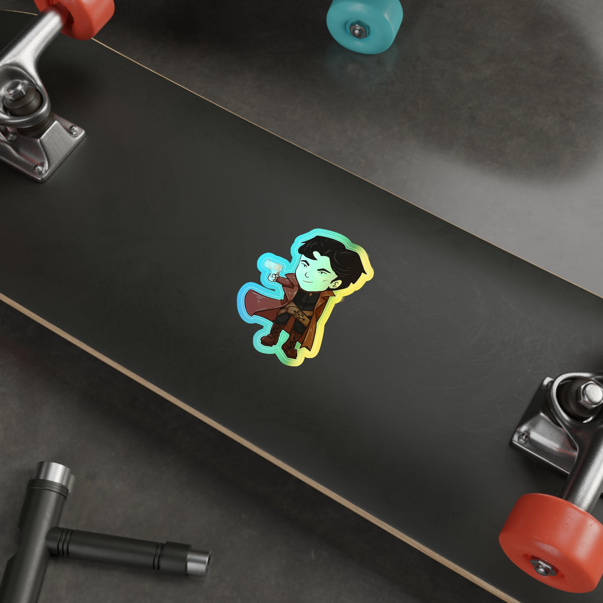 Grey Holographic Sticker (Chibi-Style)