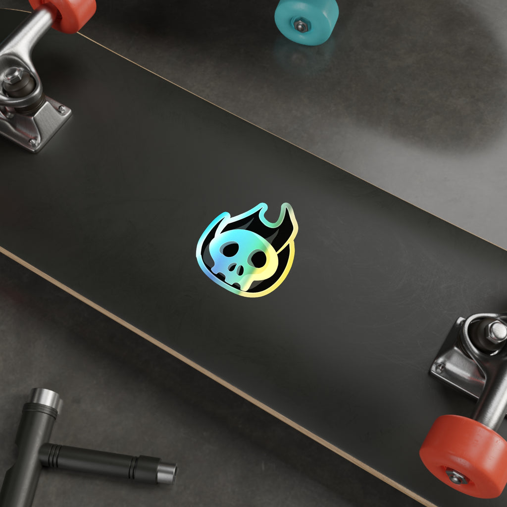 Black Fire Flaming Skull Holographic Sticker