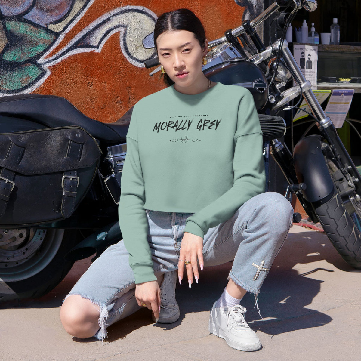 I Like My Ship Captains Morally Grey Cropped Sweatshirt