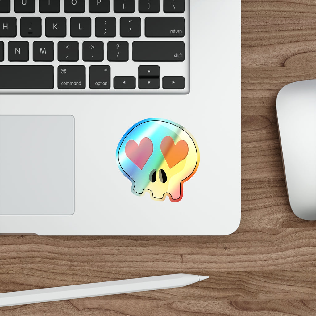 Heart-Eyes Skull Holographic Sticker