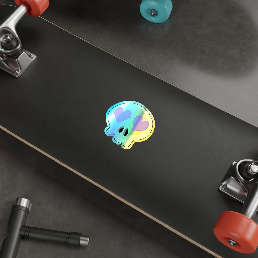 Heart-Eyes Skull Holographic Sticker (Purple)