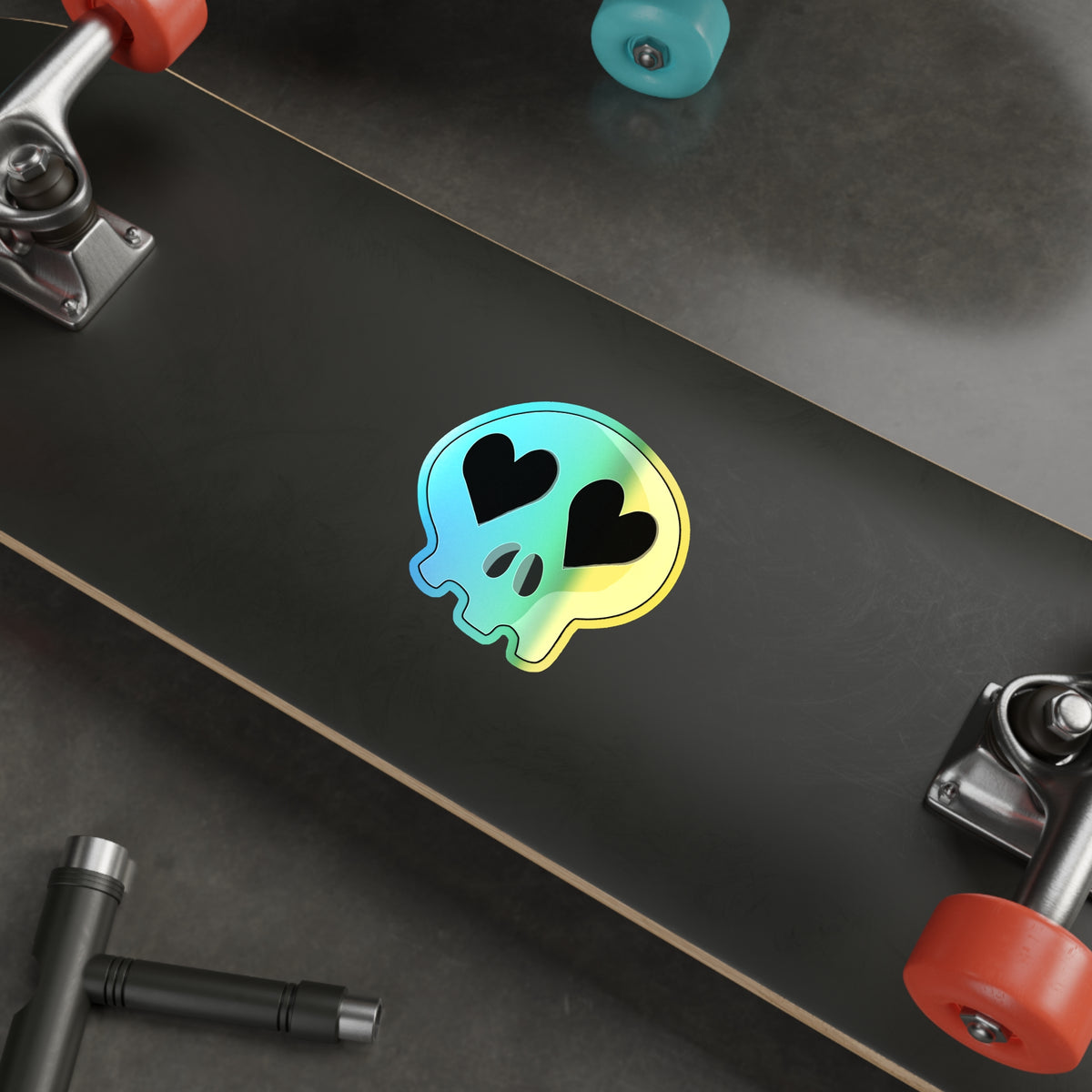 Heart-Eyes Skull Holographic Sticker (Black)