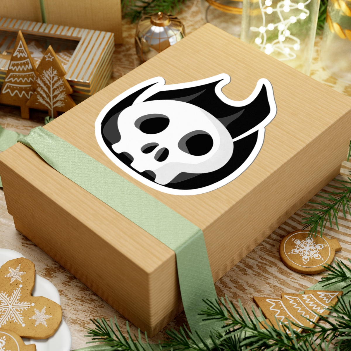 Black Fire Flaming Skull Sticker