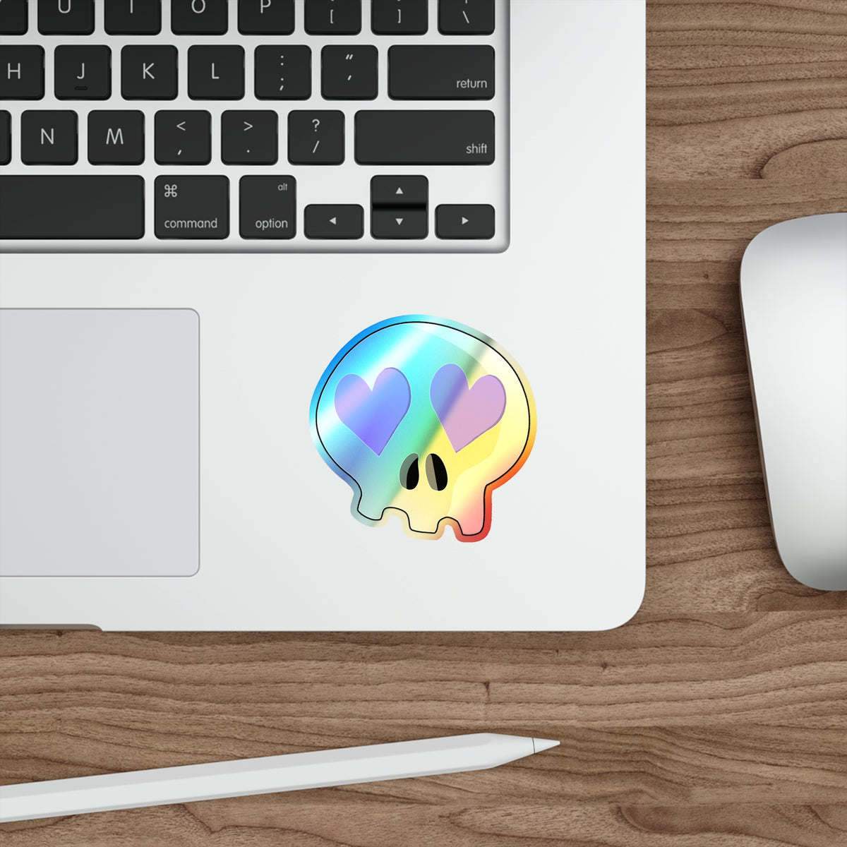 Heart-Eyes Skull Holographic Sticker (Purple)