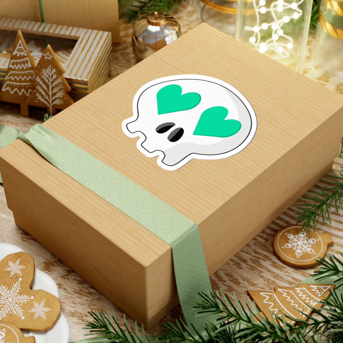 Heart-Eyes Skull Sticker (Teal)