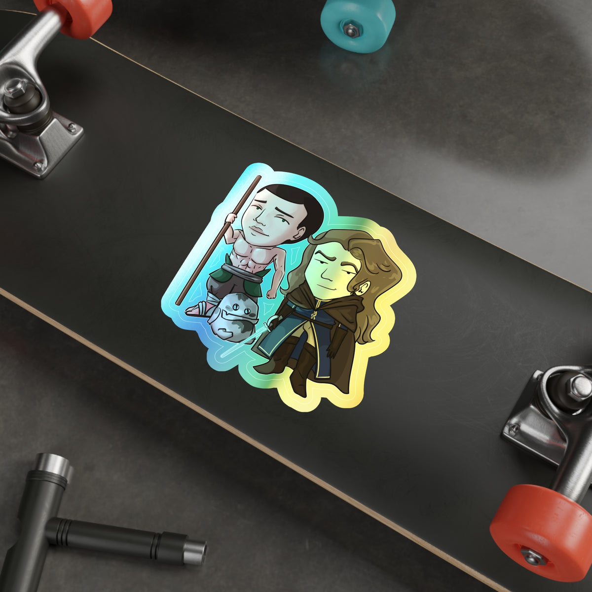 Cello, Eddie, and Little Izzy Holographic Sticker (Chibi-Style)