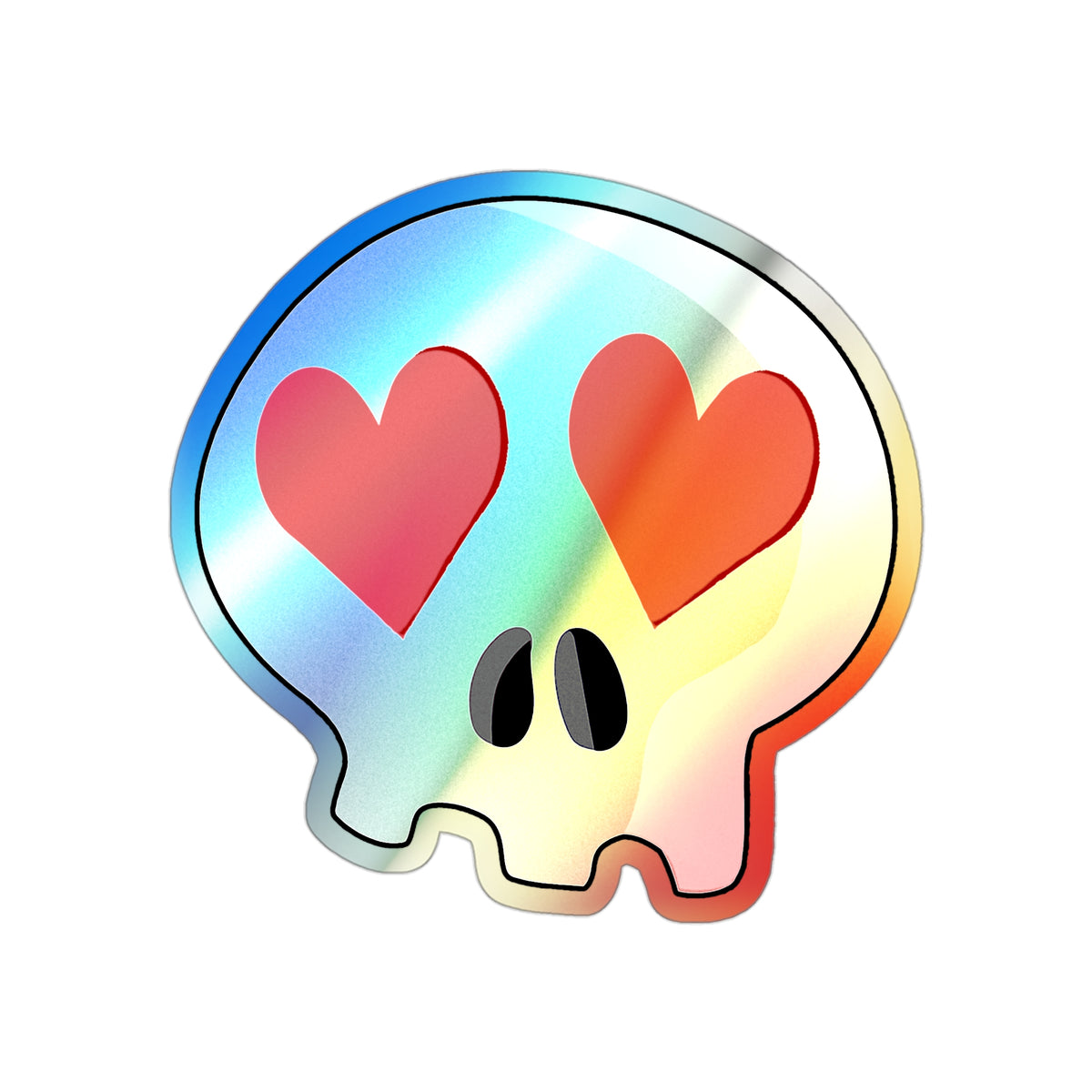 Heart-Eyes Skull Holographic Sticker