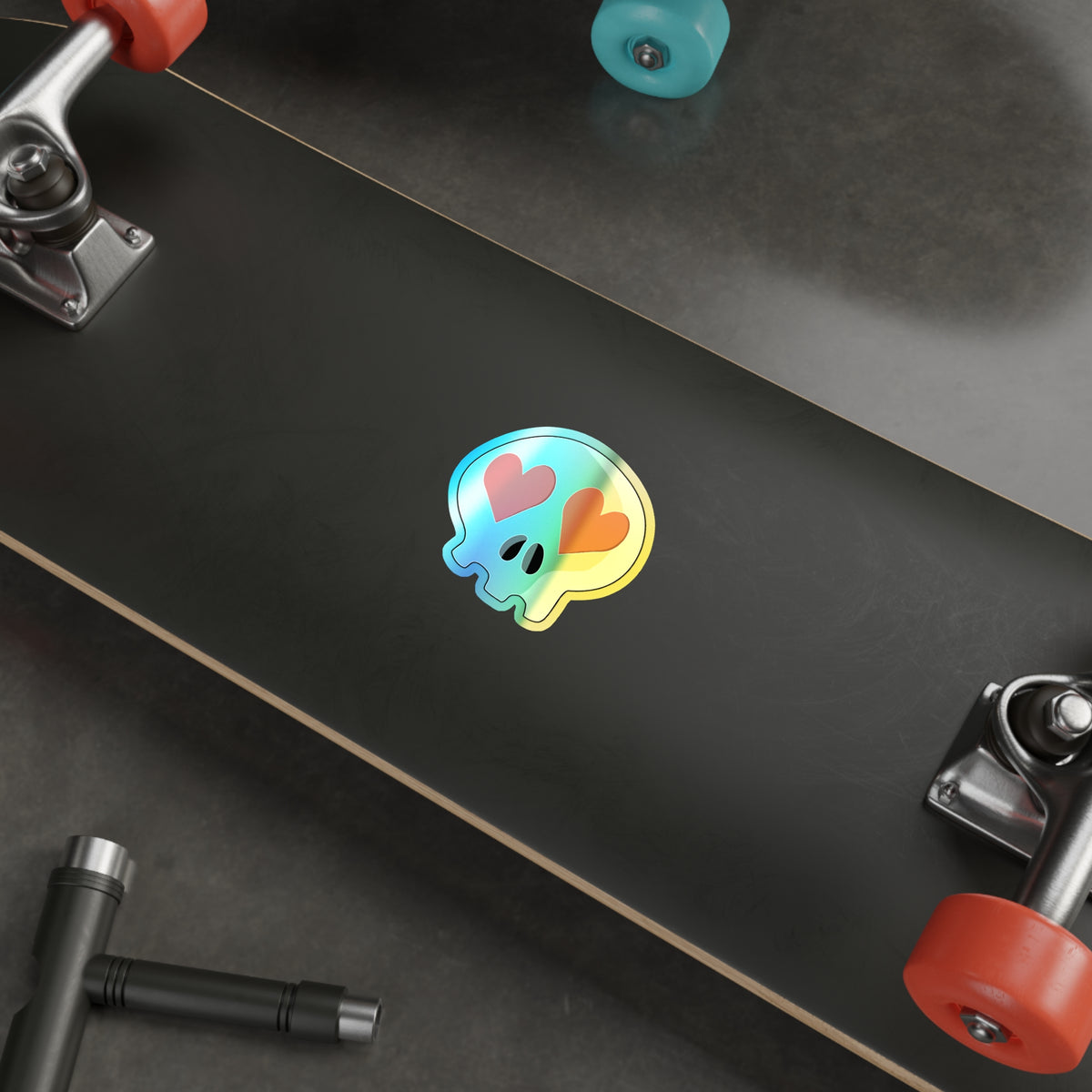 Heart-Eyes Skull Holographic Sticker