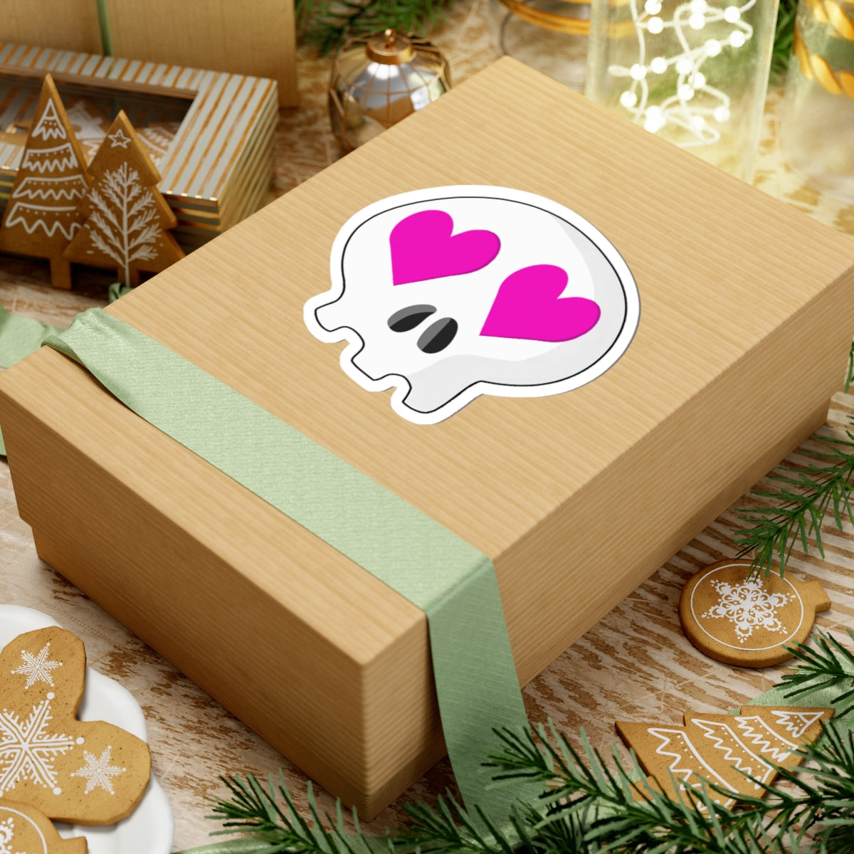 Heart-Eyes Skull Sticker (Pink)