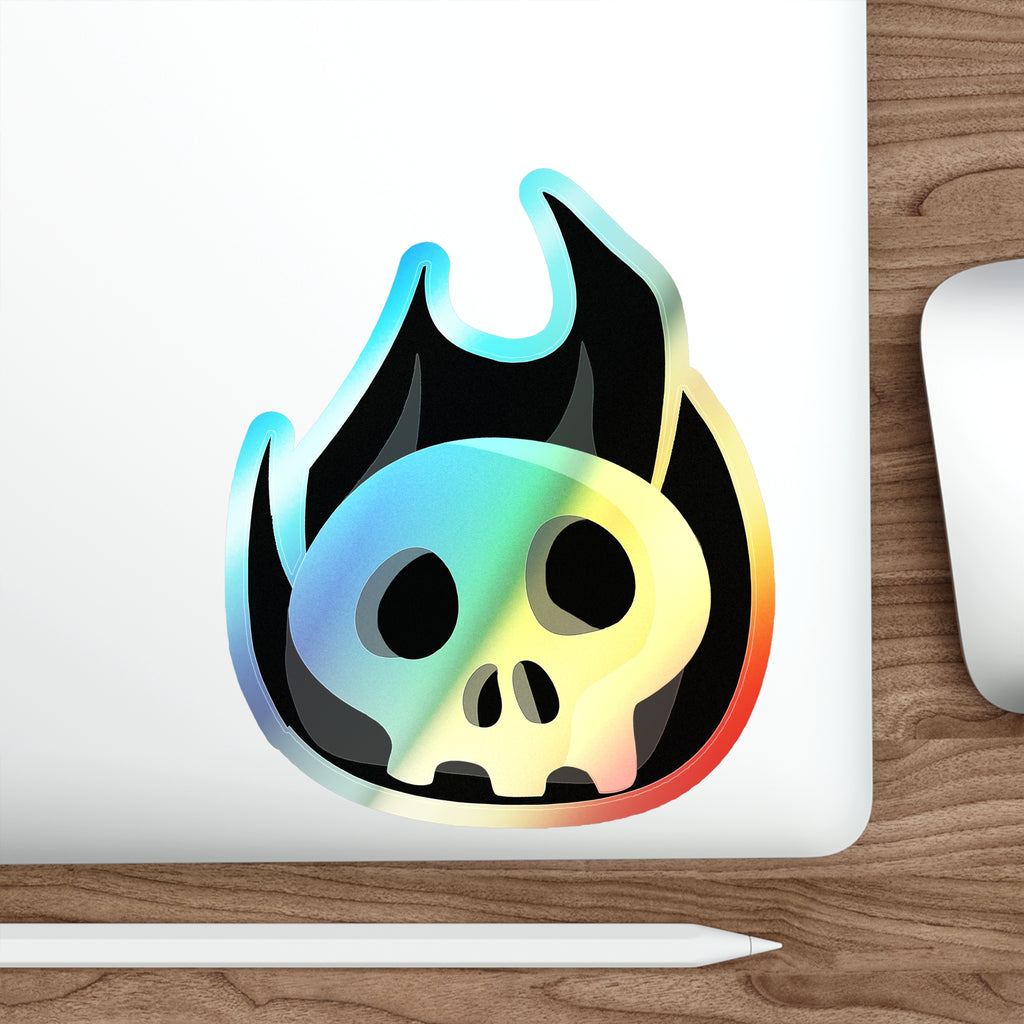 Black Fire Flaming Skull Holographic Sticker