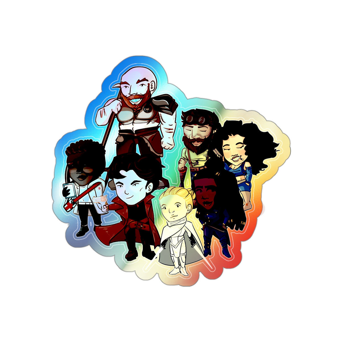 The Crew Huddle Holographic Sticker (Chibi-Style)
