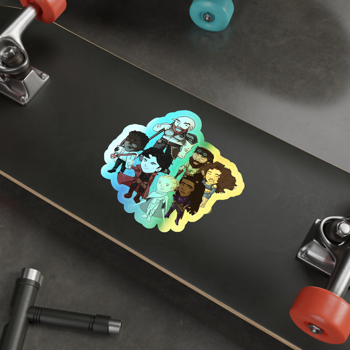 The Crew Huddle Holographic Sticker (Chibi-Style)