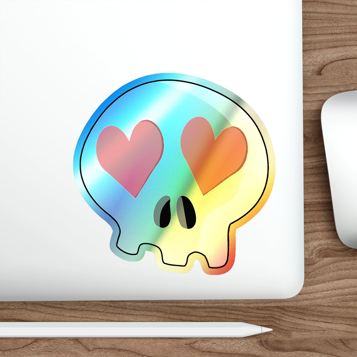 Heart-Eyes Skull Holographic Sticker