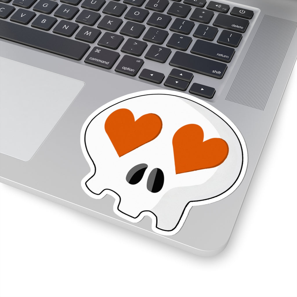 Heart-Eyes Skull Sticker (Orange)
