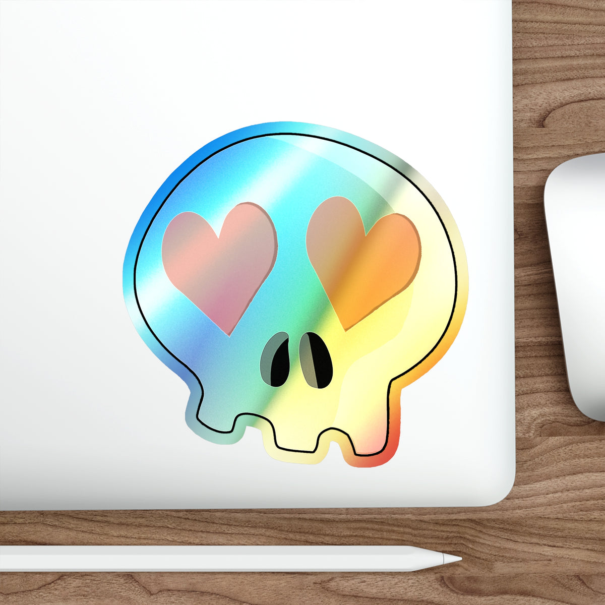 Heart-Eyes Skull Holographic Sticker (Orange)
