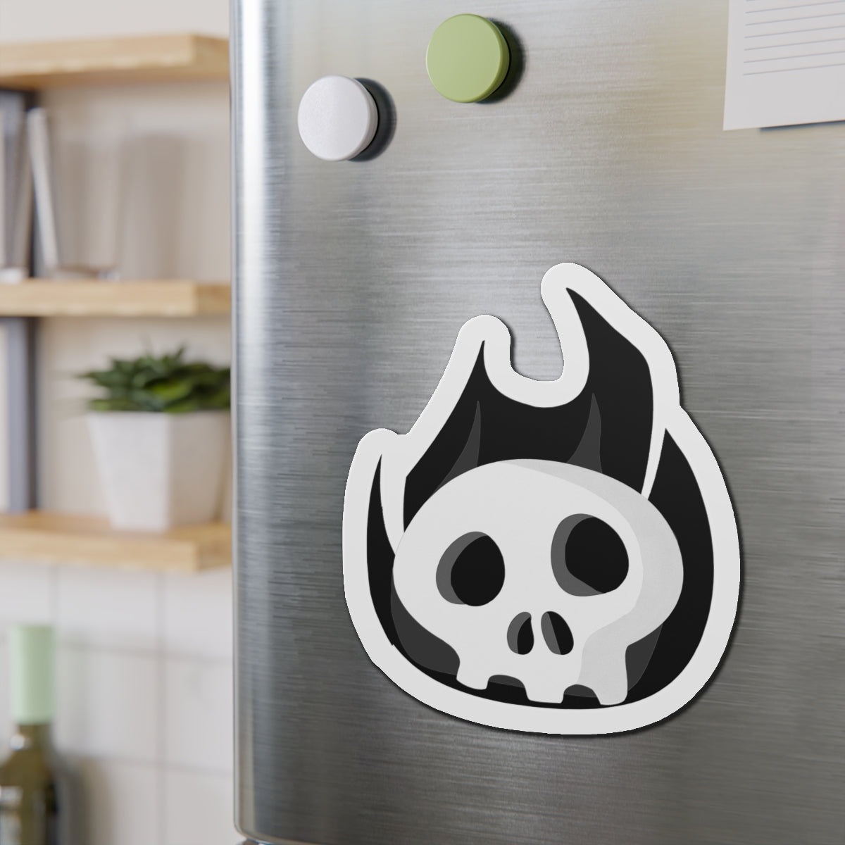 Black Fire Flaming Skull Magnet