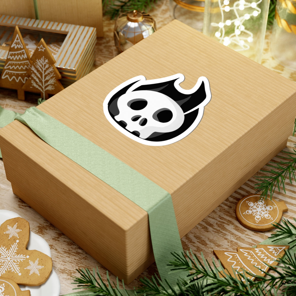 Black Fire Flaming Skull Sticker