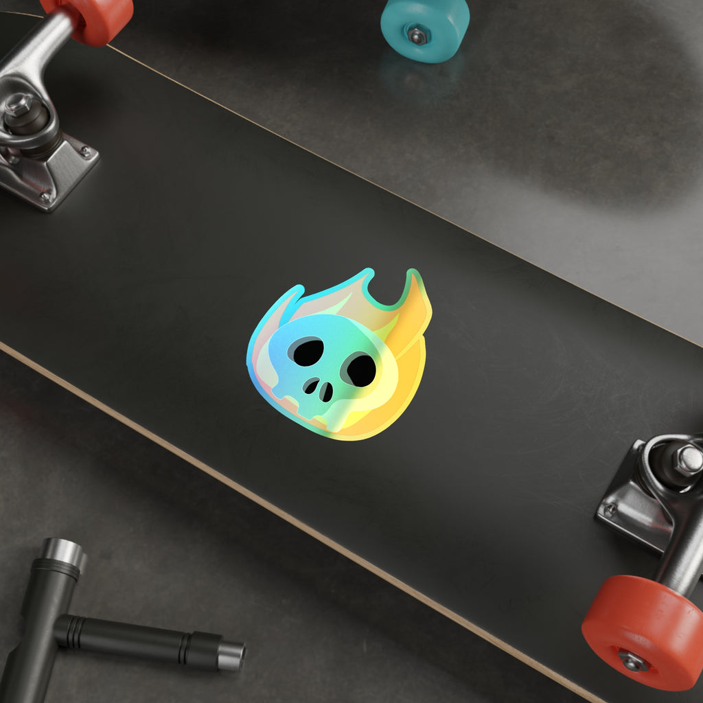 Flaming Skull Holographic Sticker