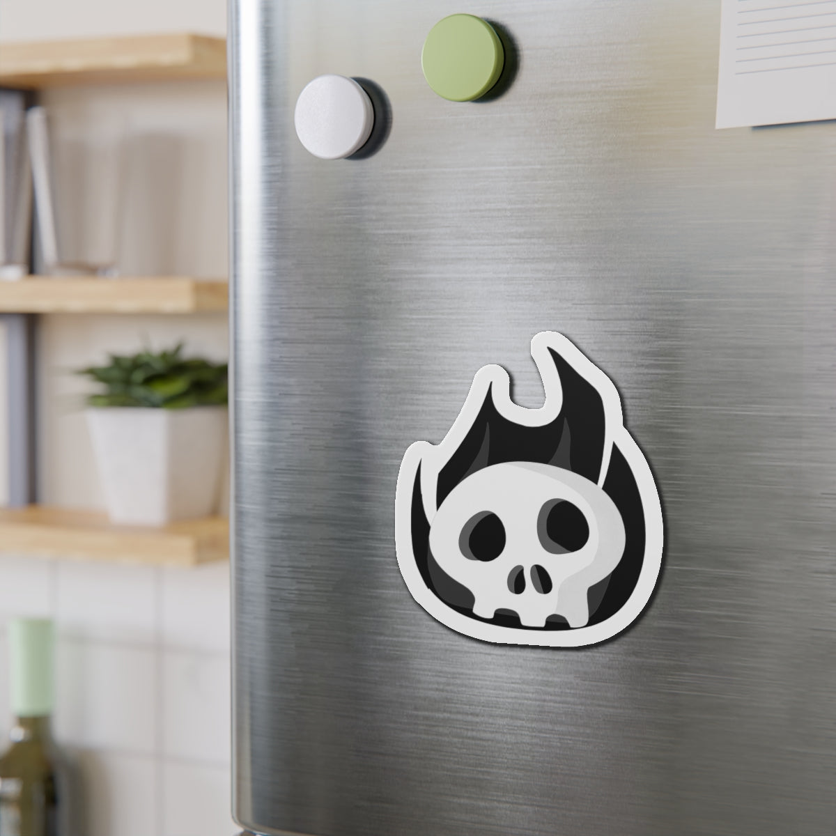 Black Fire Flaming Skull Magnet