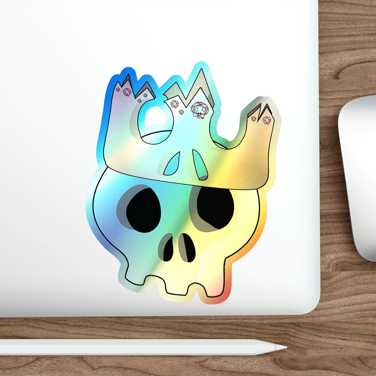 King & Queen Crown Skull Holographic Sticker