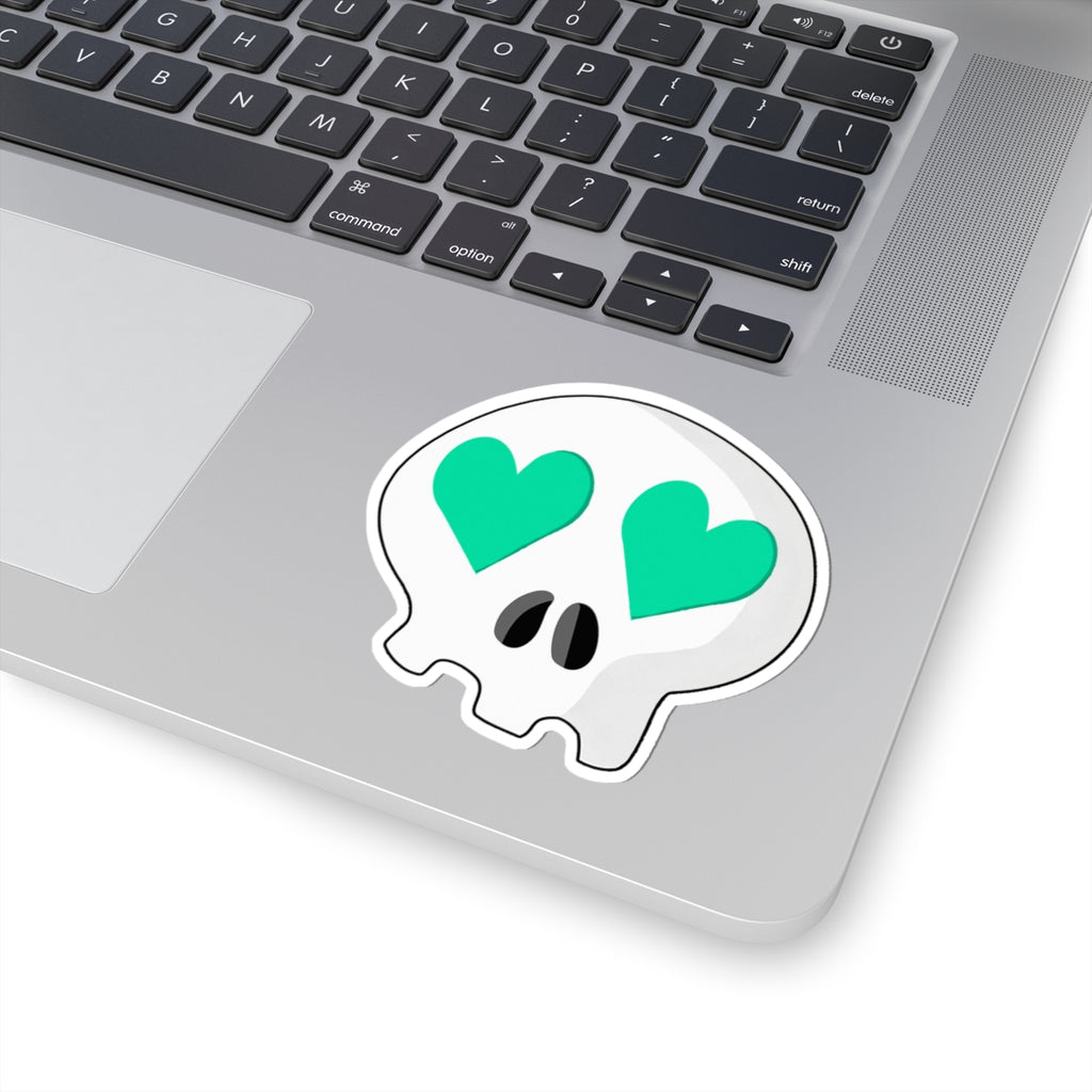 Heart-Eyes Skull Sticker (Teal)