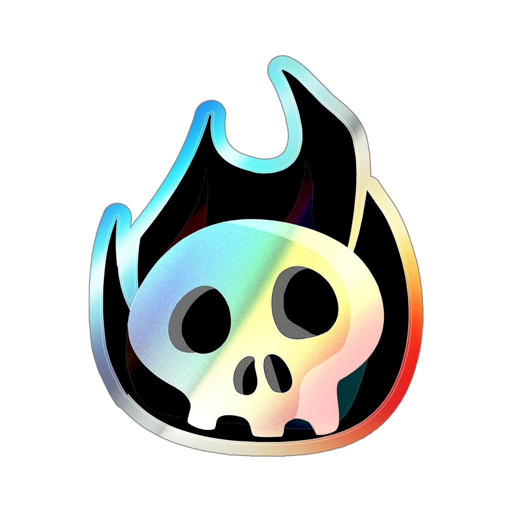 Black Fire Flaming Skull Holographic Sticker