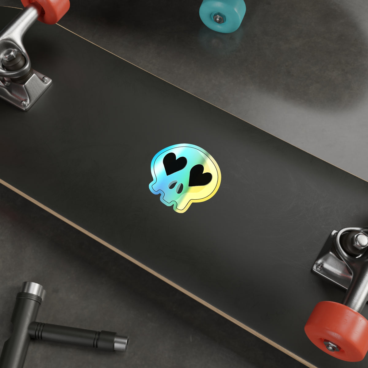 Heart-Eyes Skull Holographic Sticker (Black)