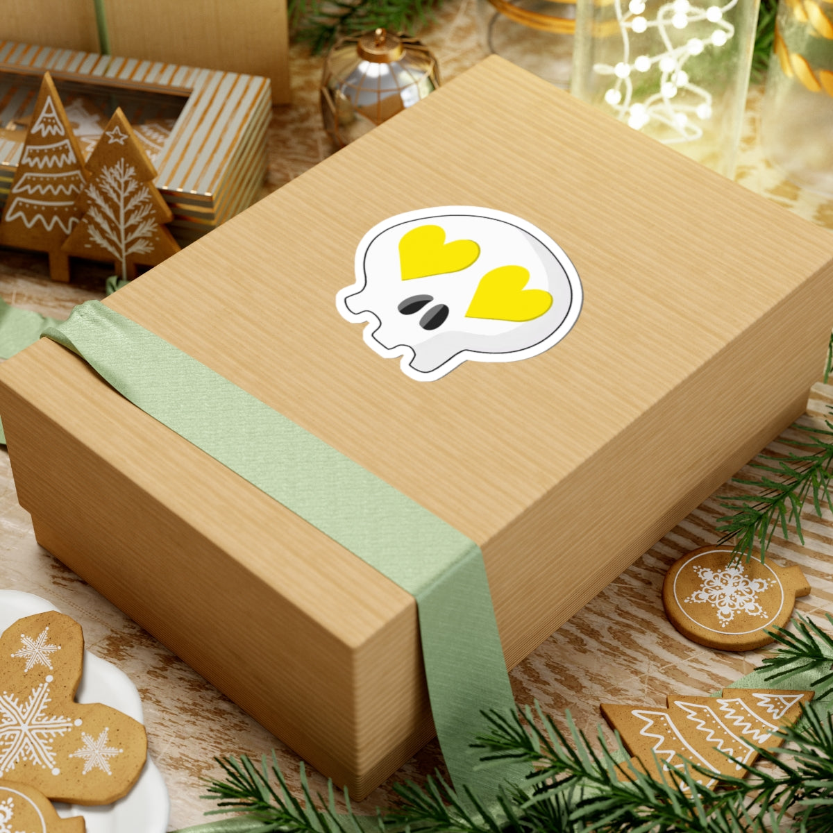 Heart-Eyes Skull Sticker (Yellow)
