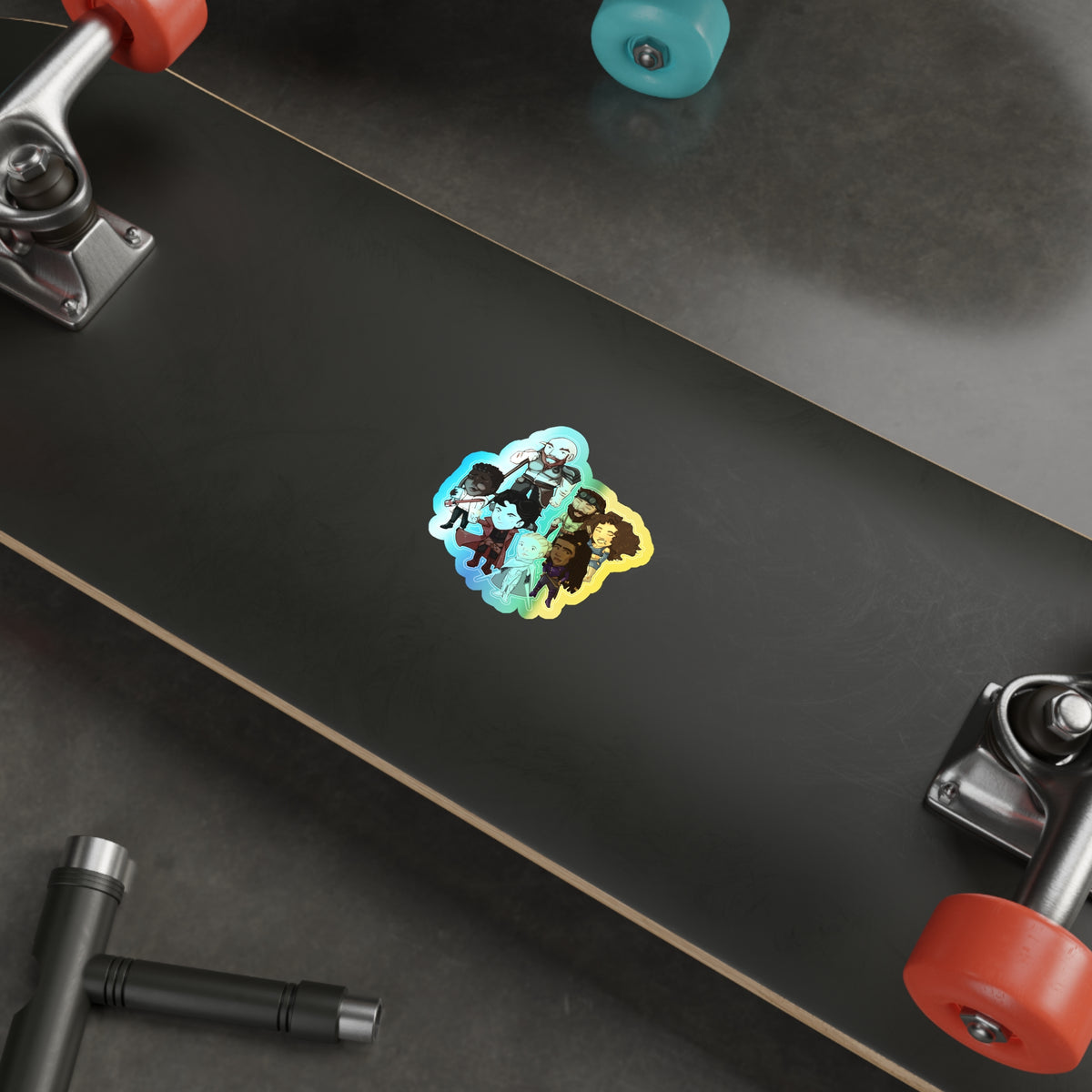 The Crew Huddle Holographic Sticker (Chibi-Style)