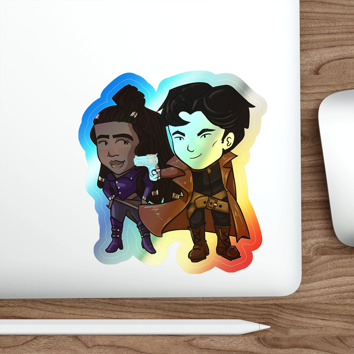 Grey and Minn Holographic Sticker (Chibi-Style)