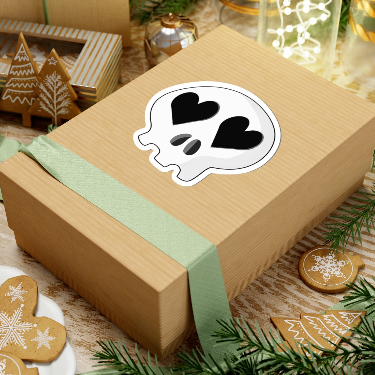 Heart-Eyes Skull Sticker (Black)