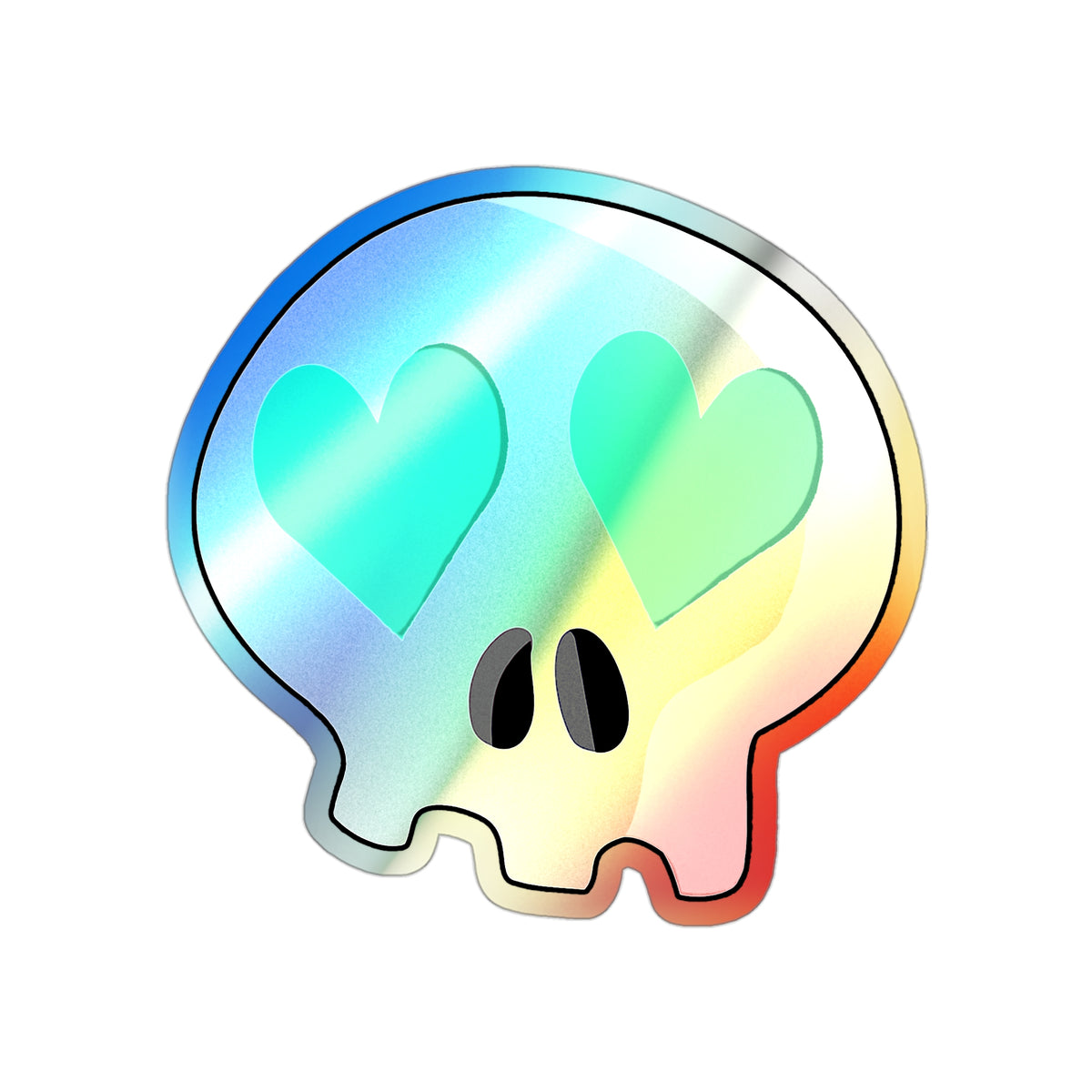 Heart-Eyes Skull Holographic Sticker (Teal)