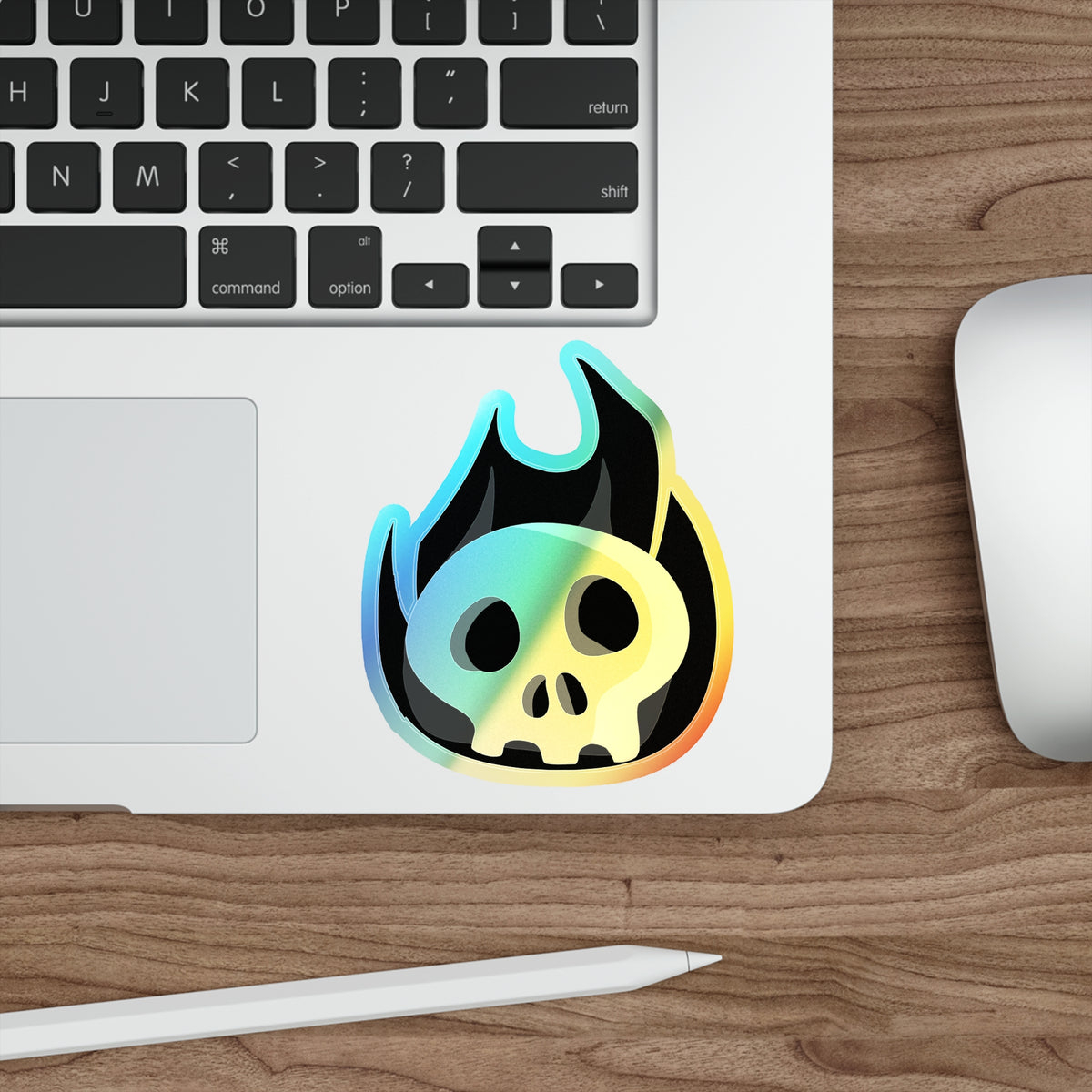 Black Fire Flaming Skull Holographic Sticker
