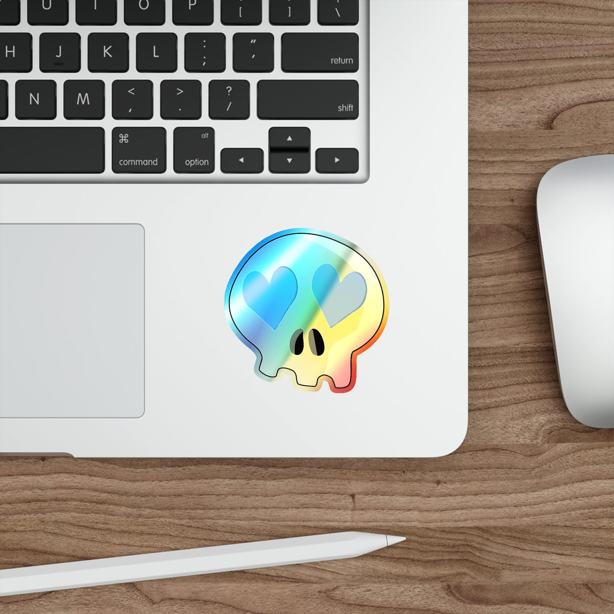 Heart-Eyes Skull Holographic Sticker (Blue)