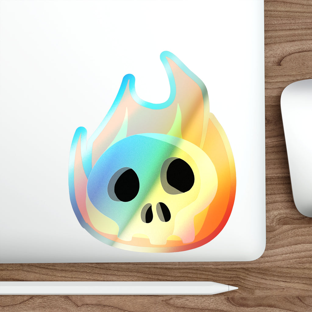 Flaming Skull Holographic Sticker