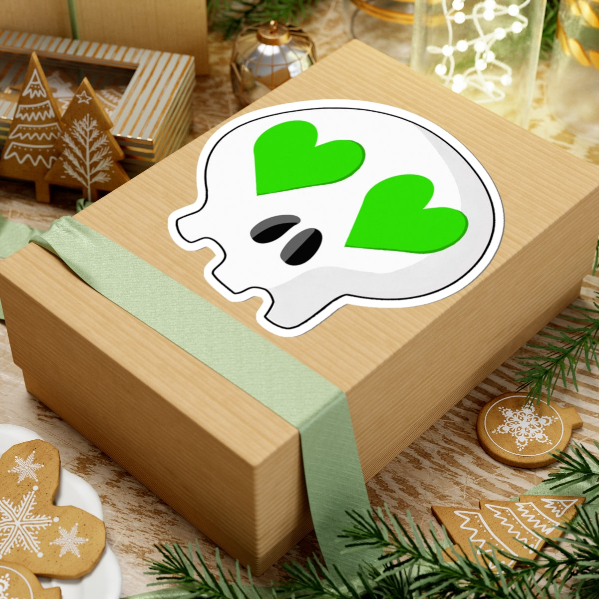 Heart-Eyes Skull Sticker (Green)