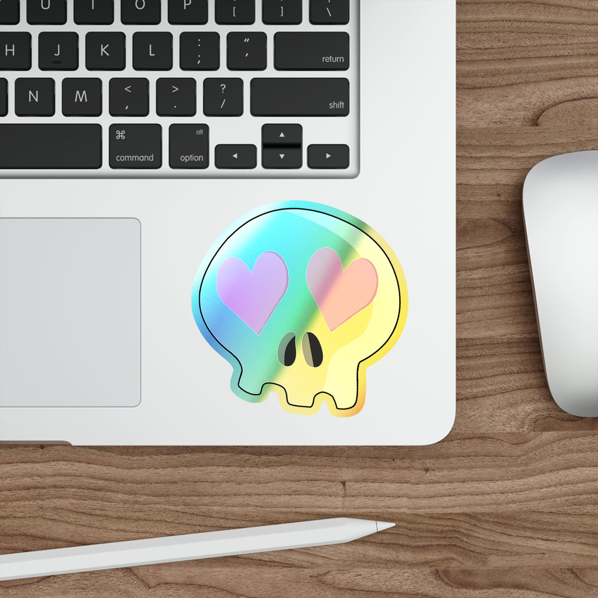 Heart-Eyes Skull Holographic Sticker (Pink)