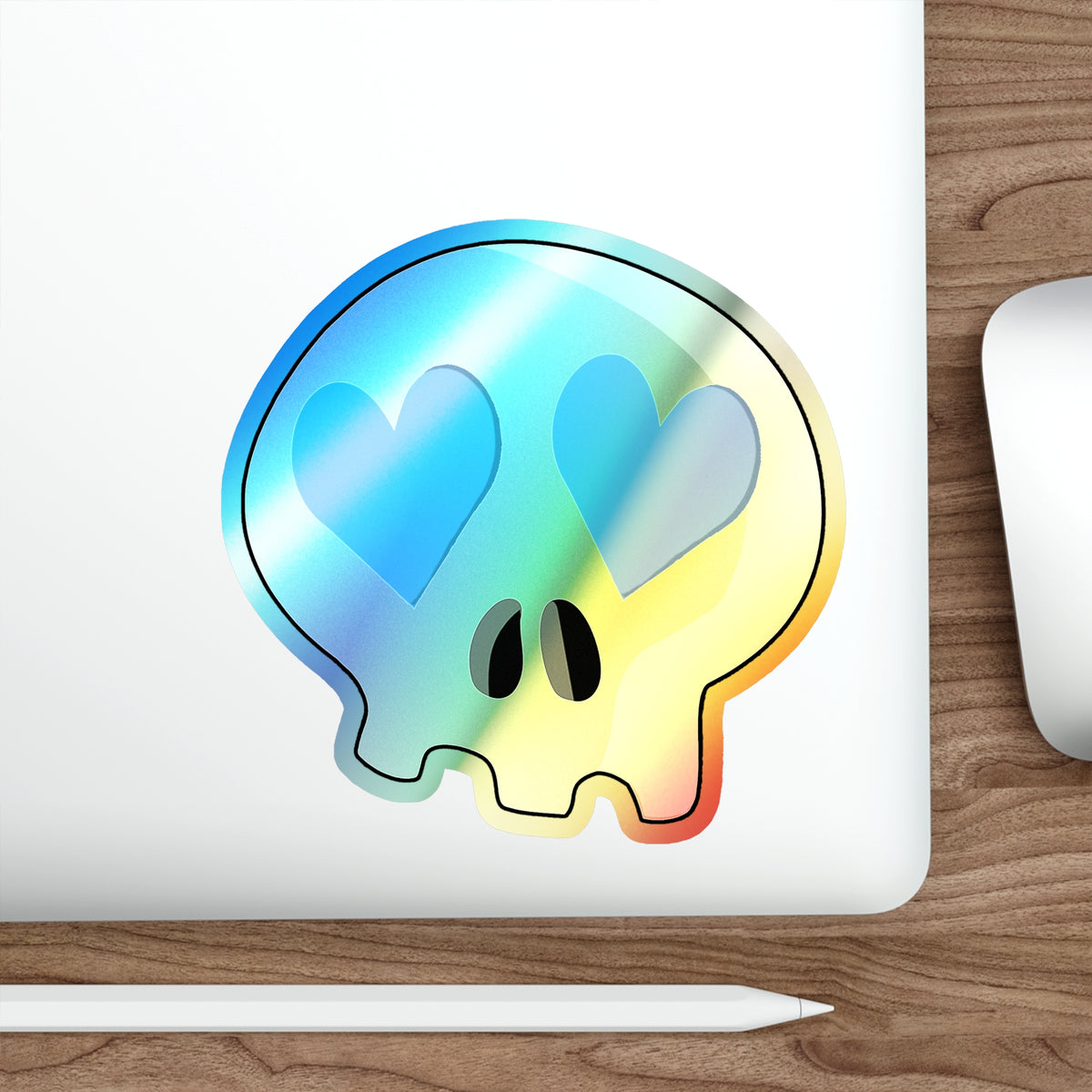 Heart-Eyes Skull Holographic Sticker (Blue)