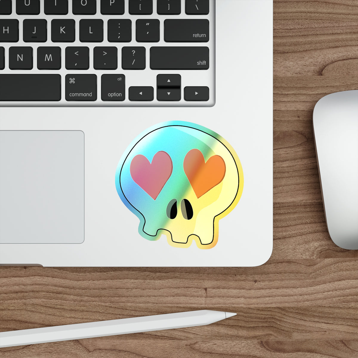 Heart-Eyes Skull Holographic Sticker