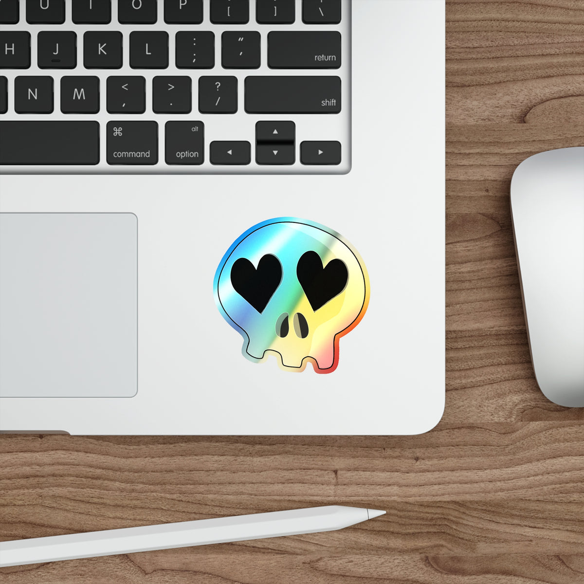 Heart-Eyes Skull Holographic Sticker (Black)