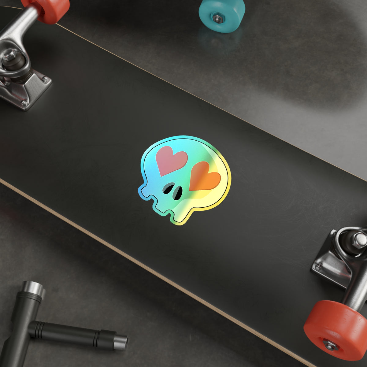 Heart-Eyes Skull Holographic Sticker