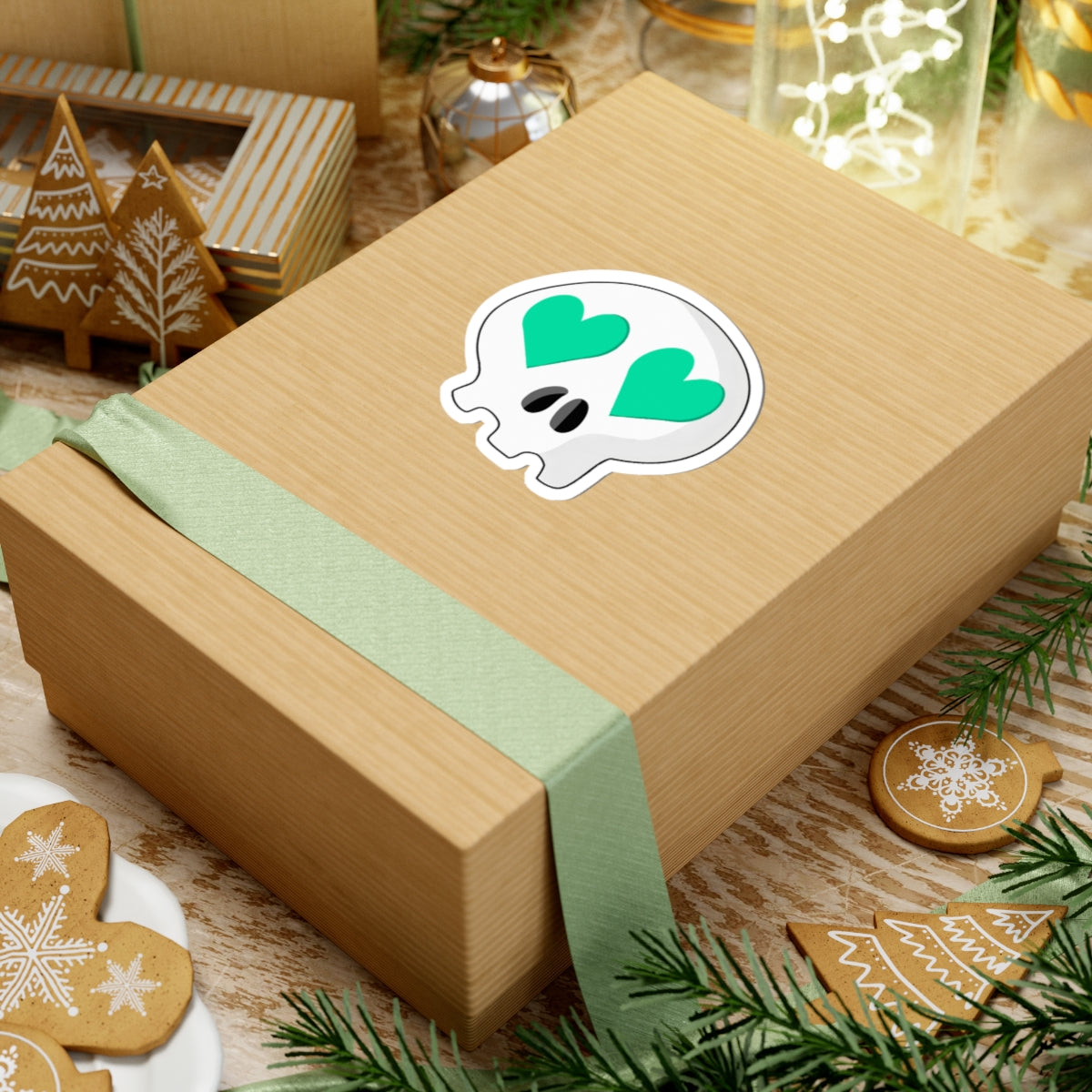 Heart-Eyes Skull Sticker (Teal)