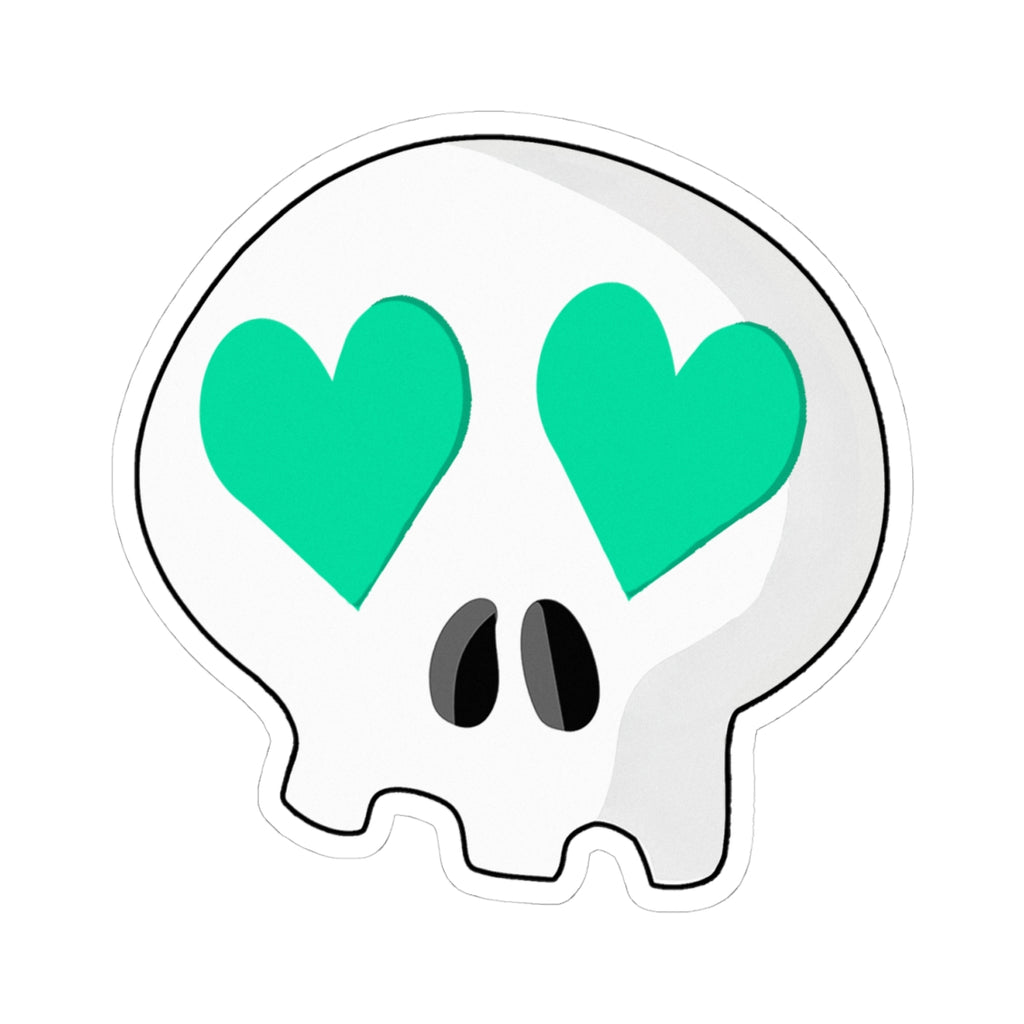 Heart-Eyes Skull Sticker (Teal)